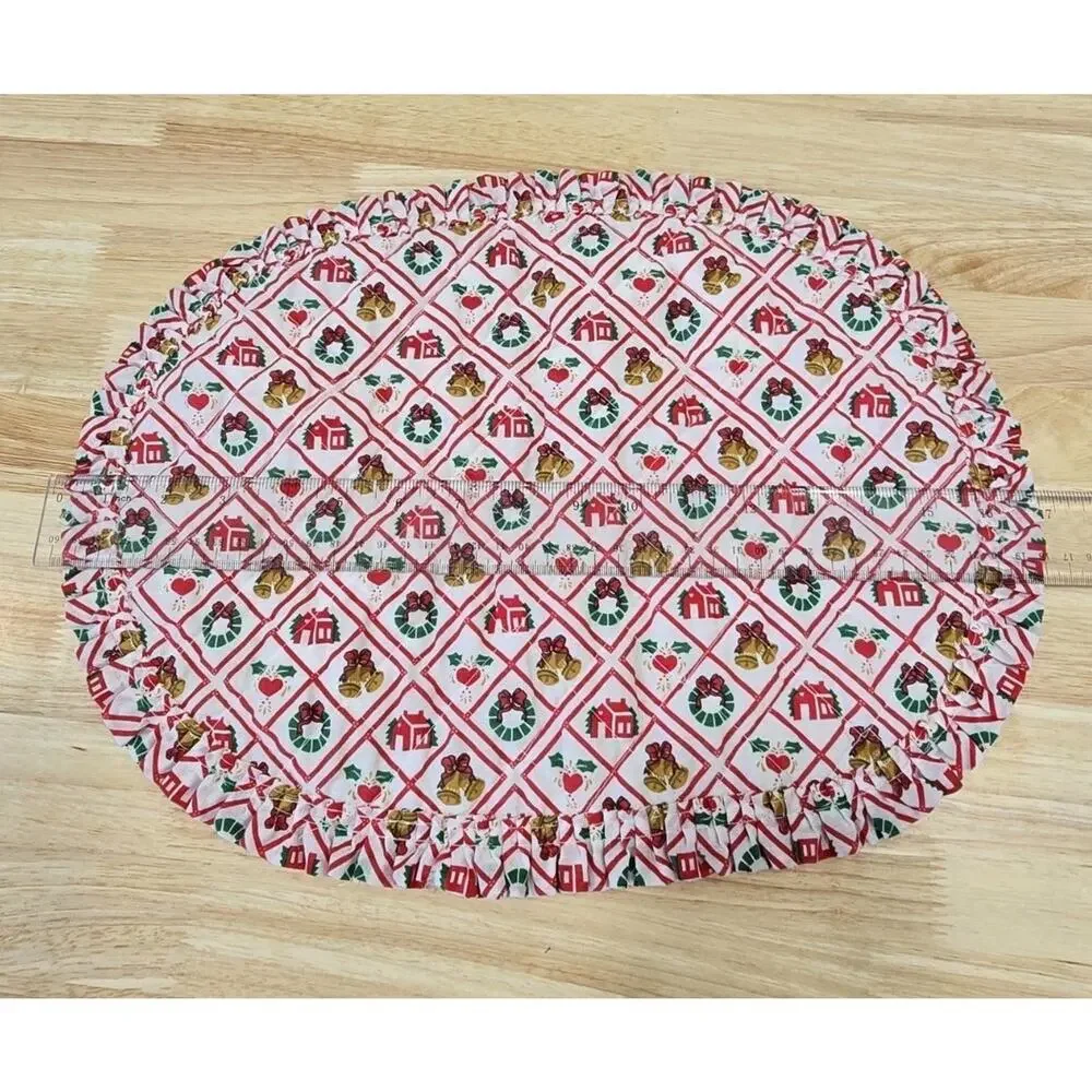 2 Vintage Town & Country Christmas Placemats Quilted Oval Holiday Table Linens